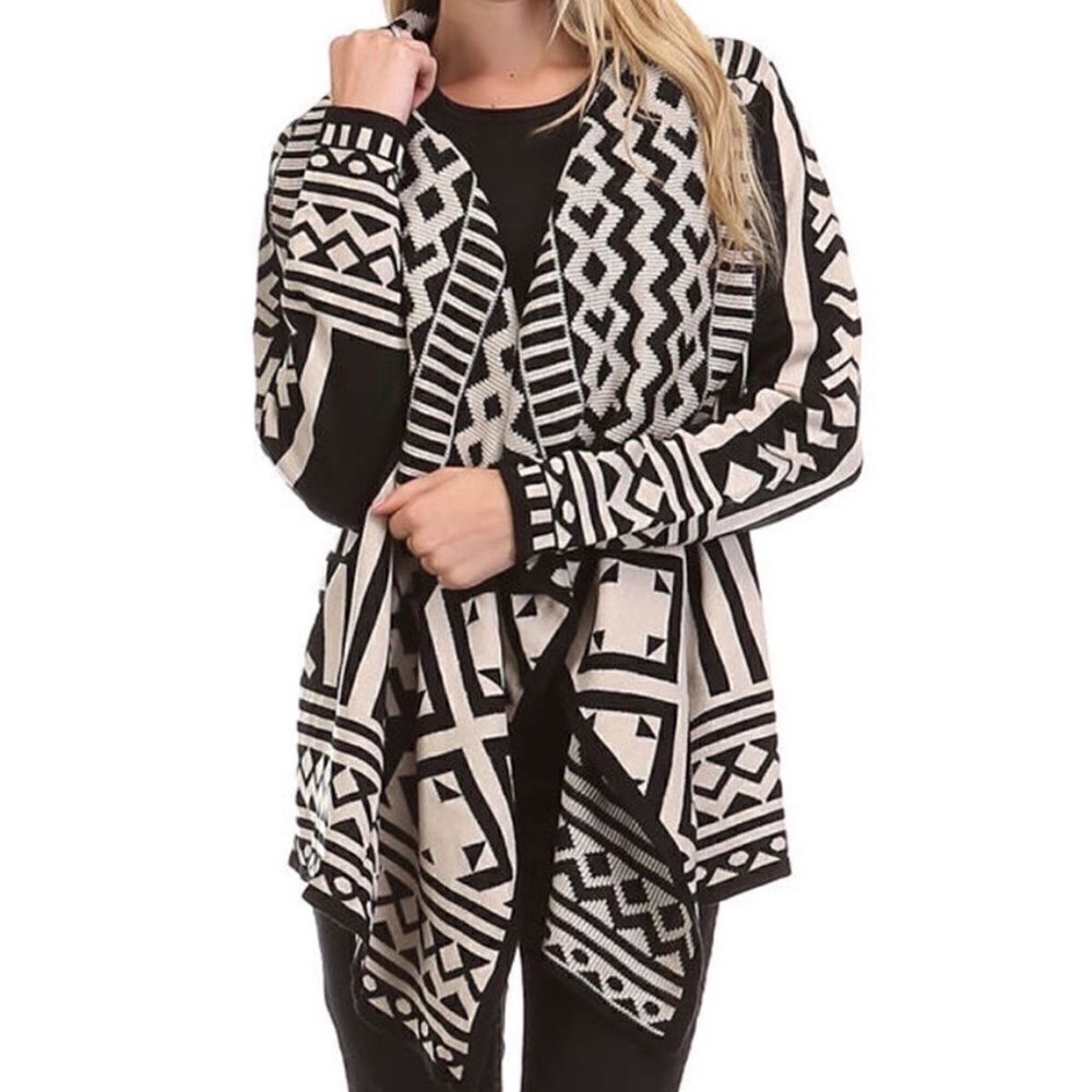 B&W tribal print cardigan
